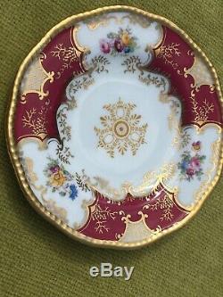 Coalport China Batwing Cobalt red / maroon Cabinet Cup Saucer & Plate Trio Rare