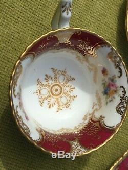 Coalport China Batwing Cobalt red / maroon Cabinet Cup Saucer & Plate Trio Rare