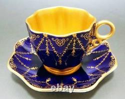 Coalport Gorgeous Gold Cup & Saucer Cobalt Blue Made in England Antique