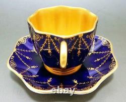 Coalport Gorgeous Gold Cup & Saucer Cobalt Blue Made in England Antique