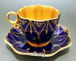 Coalport Gorgeous Gold Cup & Saucer Cobalt Blue Made in England Antique