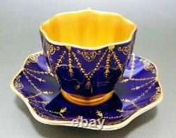 Coalport Gorgeous Gold Cup & Saucer Cobalt Blue Made in England Antique