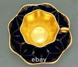 Coalport Gorgeous Gold Cup & Saucer Cobalt Blue Made in England Antique