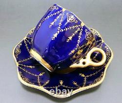 Coalport Gorgeous Gold Cup & Saucer Cobalt Blue Made in England Antique