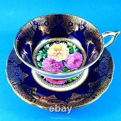 Cobalt and Gold with Chrysanthemums Center Paragon Tea Cup and Saucer Set