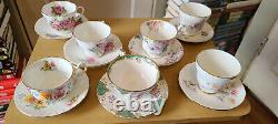 Collection of 7 Bone China Tea Cups & Saucers. Hudson, Royal albert, Hammersley