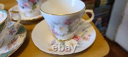 Collection of 7 Bone China Tea Cups & Saucers. Hudson, Royal albert, Hammersley