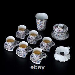 Complete tea set boutique color enamel porcelain gaiwan matching tea cup saucer