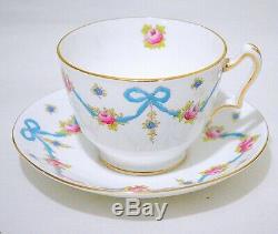 Crown Staffordshire England Blue Bow Tea Cup and Saucer