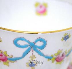 Crown Staffordshire England Blue Bow Tea Cup and Saucer