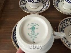 Crown Staffordshire England Cobalt Blue with Gold Trim Tea Cup Saucers Set Of 6