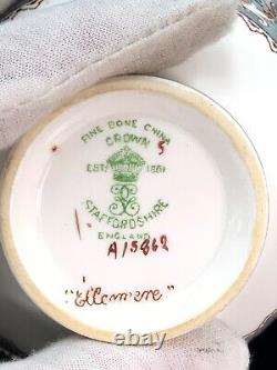 Crown Staffordshire England Fine Bone China Ellesmere Grey Teal Tea Set A15862
