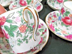 Crown Staffordshire tea cup and saucer teaset teapot floral rose 6 teacup set