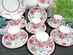 Crown Staffordshire tea cup and saucer teaset teapot floral rose 6 teacup set