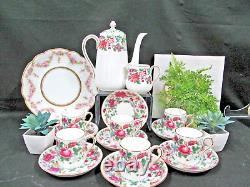 Crown Staffordshire tea cup and saucer teaset teapot floral rose 6 teacup set