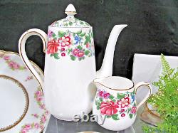 Crown Staffordshire tea cup and saucer teaset teapot floral rose 6 teacup set