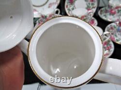 Crown Staffordshire tea cup and saucer teaset teapot floral rose 6 teacup set