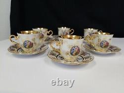 Czech Republic Gold Gilded Luster Tea Cup And Saucer Rucni Prace Set of 6