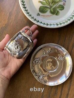 DAISY Art Nouveau 950 Sterling Silver Tea Cup Saucer French Belle Epoque Floral