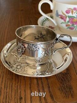 DAISY Art Nouveau 950 Sterling Silver Tea Cup Saucer French Belle Epoque Floral