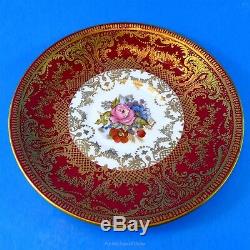 Deep Red and Gold Border with Signed JA Bailey Florals Aynsley Tea Cup & Saucer