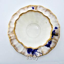 Doulton Burslem Floral Cup Saucer C1684 Fluted Cobalt Blue Brushed Gold Antique