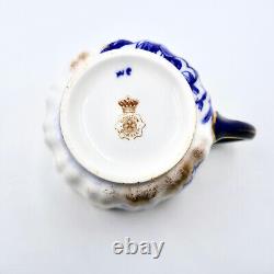 Doulton Burslem Floral Cup Saucer C1684 Fluted Cobalt Blue Brushed Gold Antique