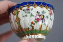 Dr Wall Worcester Hand Painted Floral Cobalt Green & Gold Tea Cup & Saucer C