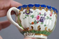 Dr Wall Worcester Hand Painted Floral Cobalt Green & Gold Tea Cup & Saucer C