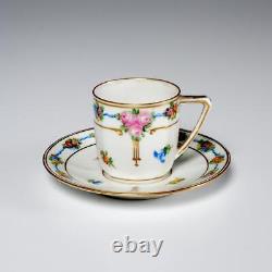 Dresden Germany Blue Floral Porcelain Demitasse Teacup and Saucer Antique