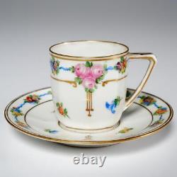 Dresden Germany Blue Floral Porcelain Demitasse Teacup and Saucer Antique