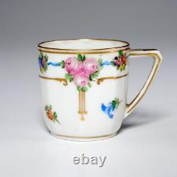 Dresden Germany Blue Floral Porcelain Demitasse Teacup and Saucer Antique