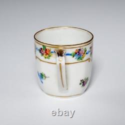 Dresden Germany Blue Floral Porcelain Demitasse Teacup and Saucer Antique