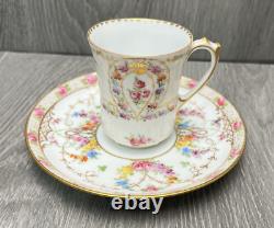 Dresden Handpainted Tea Cup & Saucer For S&G Gump Co. San Francisco Floral Gold