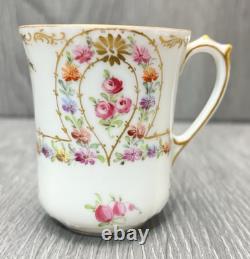 Dresden Handpainted Tea Cup & Saucer For S&G Gump Co. San Francisco Floral Gold