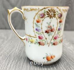 Dresden Handpainted Tea Cup & Saucer For S&G Gump Co. San Francisco Floral Gold