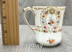 Dresden Handpainted Tea Cup & Saucer For S&G Gump Co. San Francisco Floral Gold