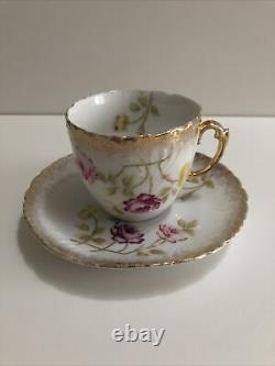 Dresden Porcelain Tea Cup and Saucer Unique Floral Designs With Gold Trims