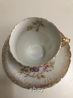 Dresden Porcelain Tea Cup and Saucer Unique Floral Designs With Gold Trims