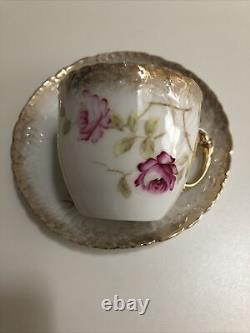 Dresden Porcelain Tea Cup and Saucer Unique Floral Designs With Gold Trims
