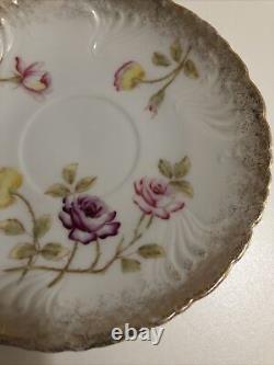 Dresden Porcelain Tea Cup and Saucer Unique Floral Designs With Gold Trims