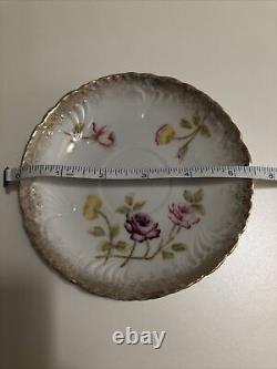 Dresden Porcelain Tea Cup and Saucer Unique Floral Designs With Gold Trims