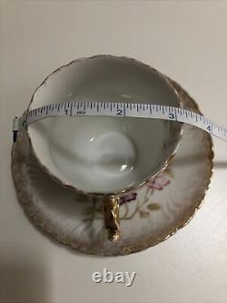 Dresden Porcelain Tea Cup and Saucer Unique Floral Designs With Gold Trims