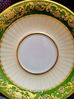 Dresden Quality Tea Cup And Saucer Set Green Raised Gold Encrusted Jeweled Rare