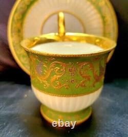 Dresden Quality Tea Cup And Saucer Set Green Raised Gold Encrusted Jeweled Rare