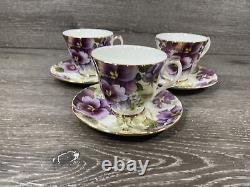 Duchess Fine Bone China Tea Cup & Saucer Pansies Gold Trim England Set Of 3