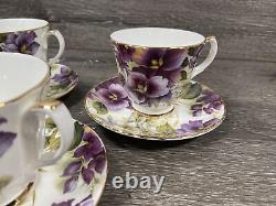 Duchess Fine Bone China Tea Cup & Saucer Pansies Gold Trim England Set Of 3