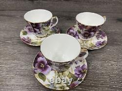 Duchess Fine Bone China Tea Cup & Saucer Pansies Gold Trim England Set Of 3