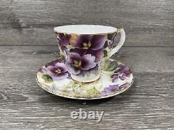 Duchess Fine Bone China Tea Cup & Saucer Pansies Gold Trim England Set Of 3