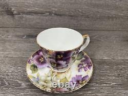 Duchess Fine Bone China Tea Cup & Saucer Pansies Gold Trim England Set Of 3